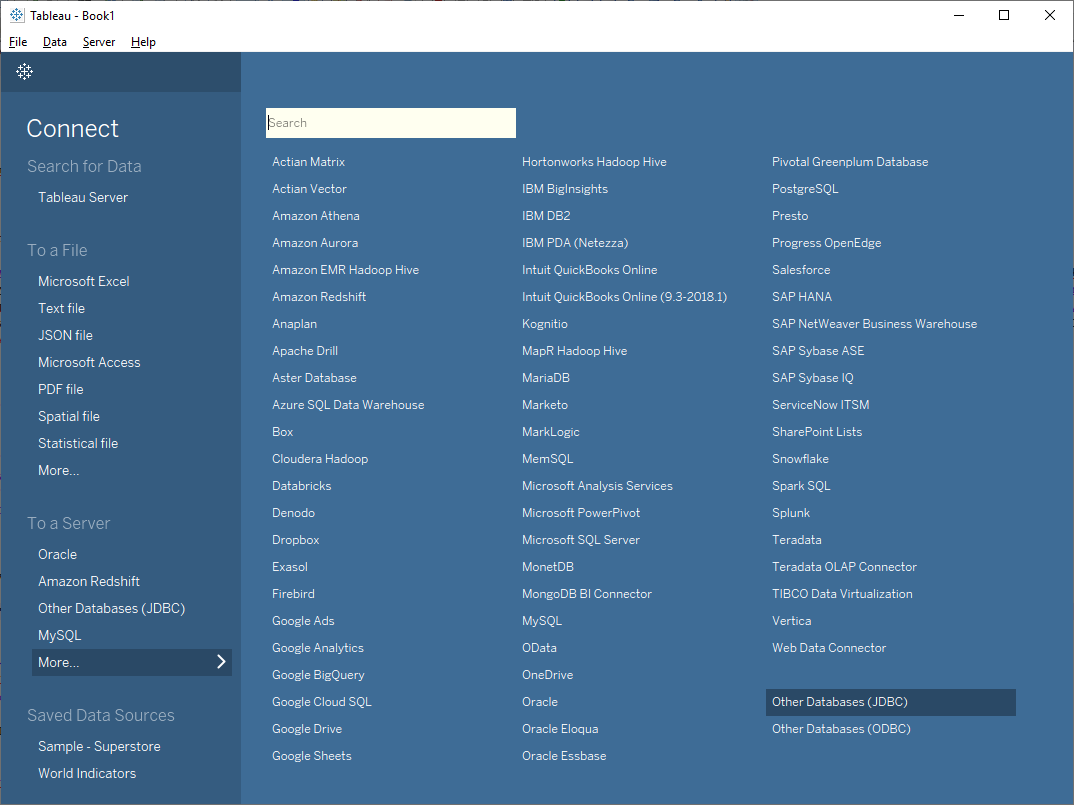 Tableau JDBC data source